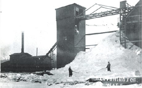 A black-and-white photo of an icehouse in Sussex County used to store ice throughout the year. Photo Source: "Sussex County - Images of Our Past" published by the NJ Herald