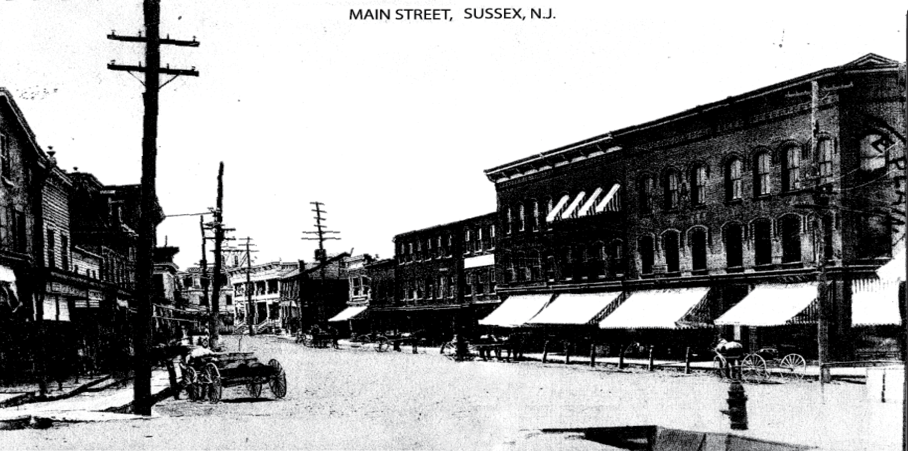 Photo from the early 1900s of Sussex Boro, NJ with utility poles delivering electric power. Source: "Images of America - Sussex and Wantage" by William R. Truran