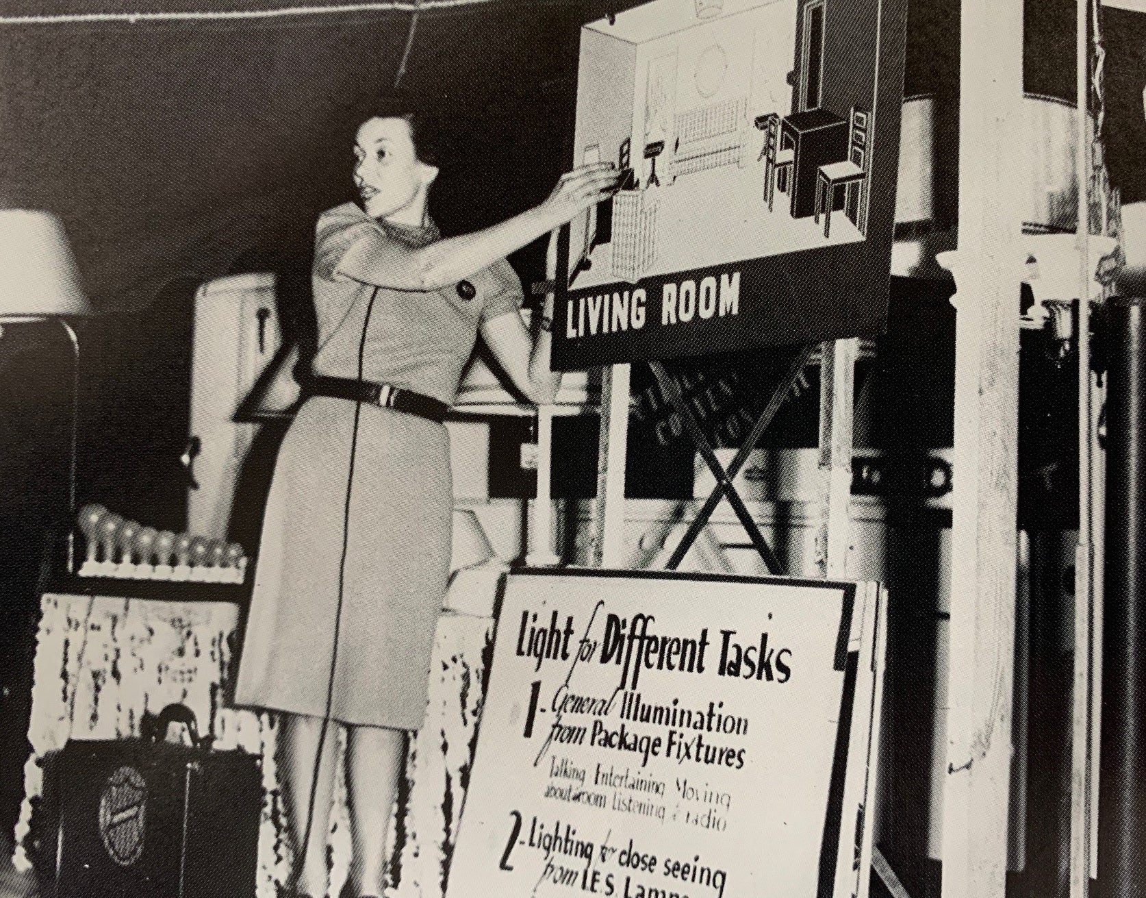 A woman working at an electric circus event demonstrates the elements that make for good lighting for different parts of the home and for different household activities. Source: The Next Greatest Thing, published by NRECA