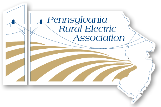 The modern-day logo for the Pennsylvania Rural Electric Association, showing New Jersey connected by power lines to the state of Pennsylvania, which has lines flowing through it similar to the green ball logo of rural electric co-ops. New Jersey’s SREC first joined PREA in 1972, 30 years after it was established.