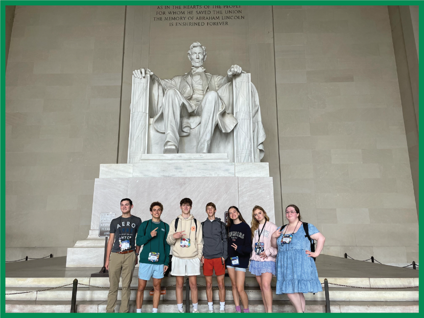 2023 Youth Tour students from NJ, PA, and NY pose in front of the Lincoln Memorial