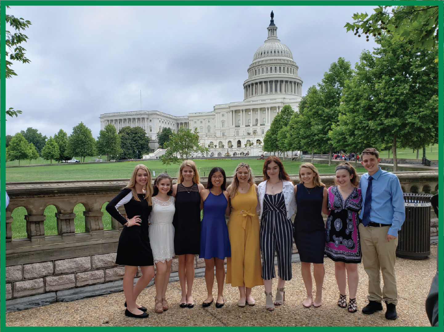 2019 NJ Youth Tour students pose outside of the Capitol Building