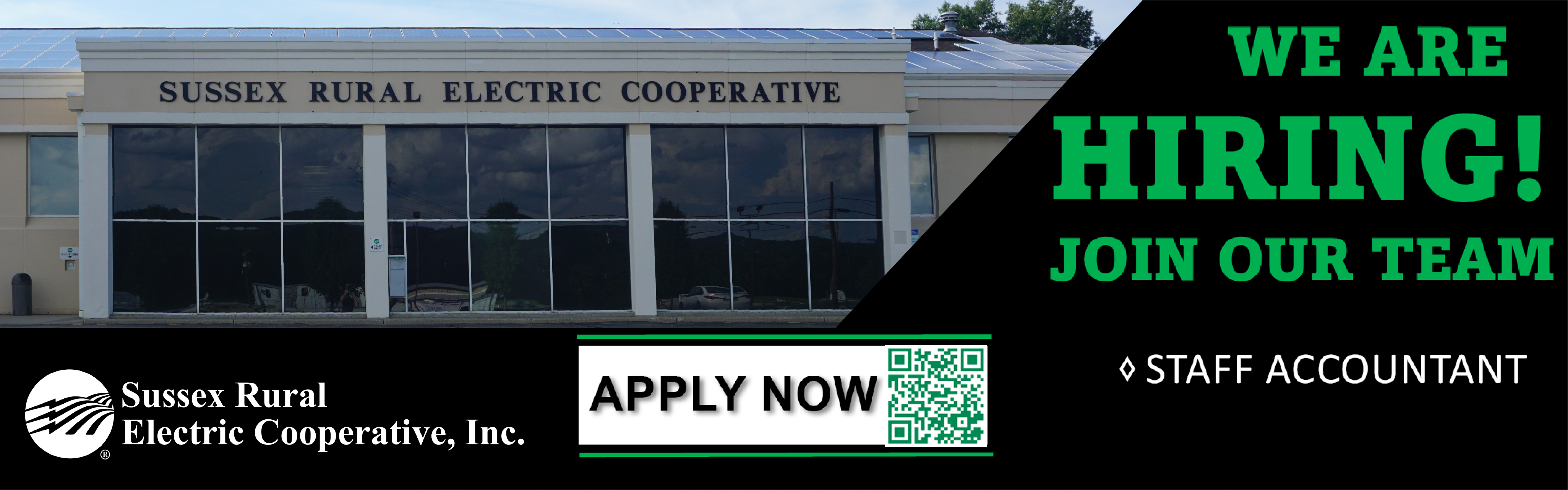 We are HIRING. Join our team. STAFF ACCOUNTANT. Apply Here. Sussex Rural Electric Cooperative.