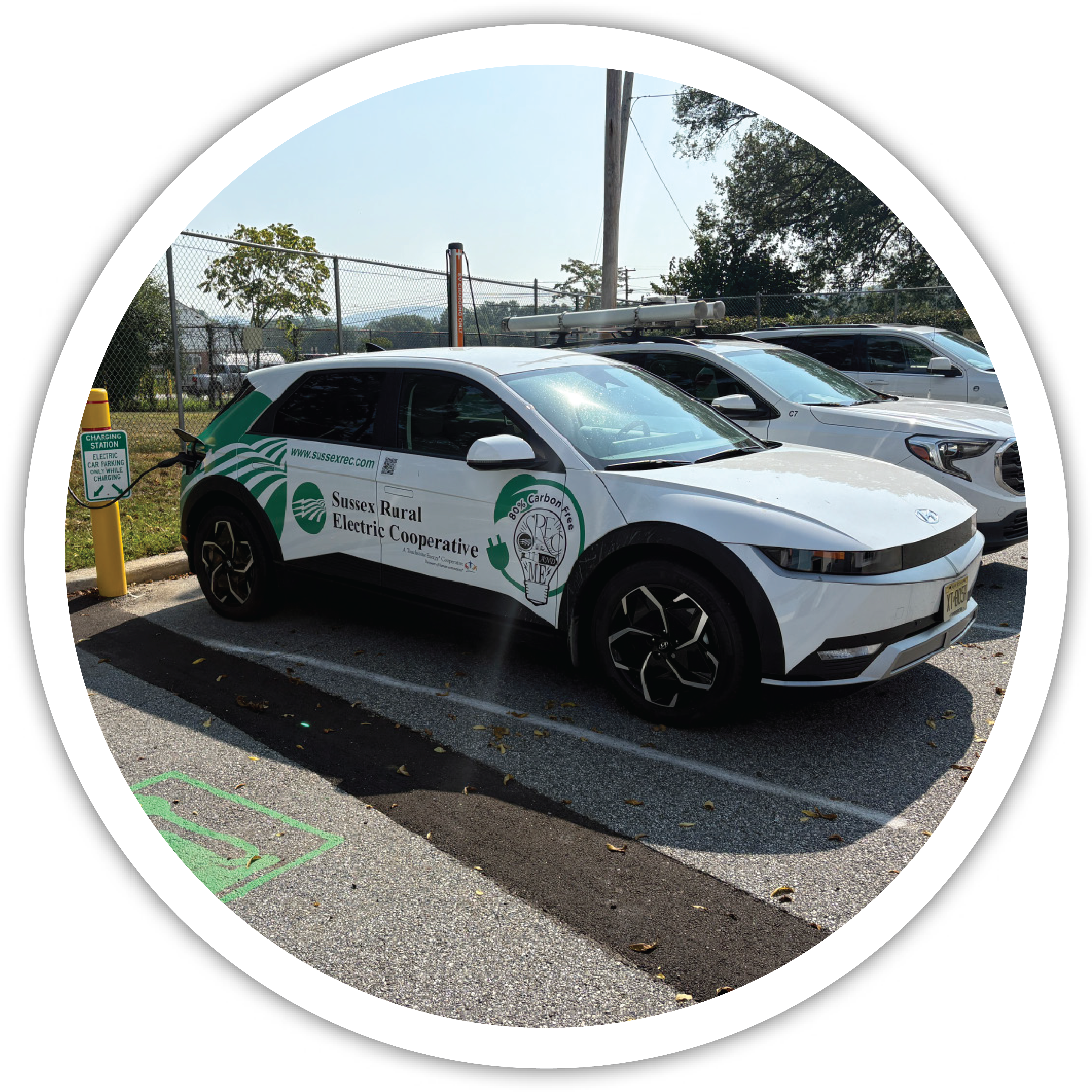 Pictured: Sussex Rural Electric Cooperative's 2024 Hyundai Ioniq parked at the cooperative's electric vehicle charging station.