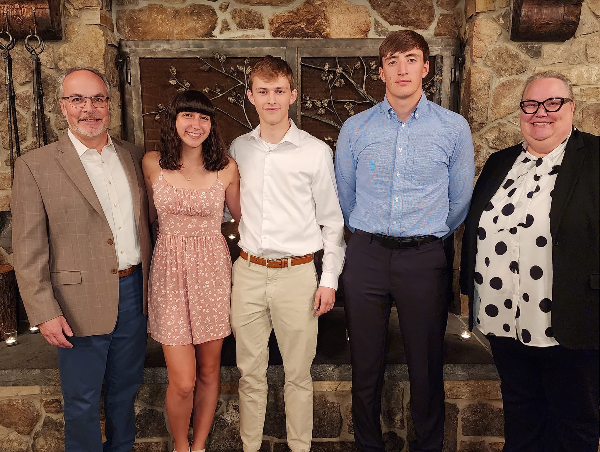 Pictured: SREC CEO Chris Reese and Director of Marketing & Member Services Claudia Raffay with Mia Sciabica, Blake Bayer, and Luke Van Orden, 2023's scholarship recipients from High Point Regional High School