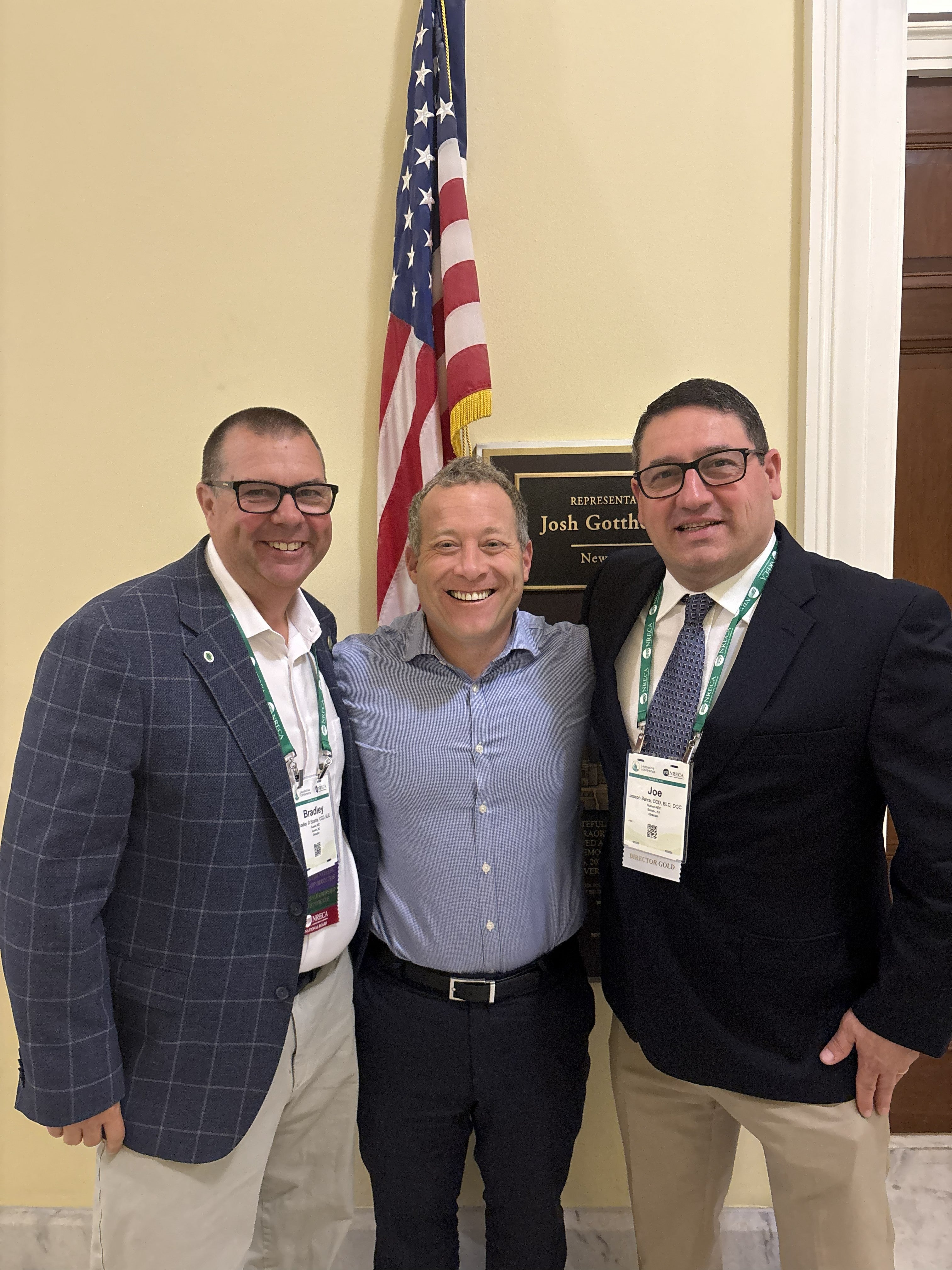 Pictured: Bradley Sparta and Joseph Barca, both members of Sussex REC's democratically elected Board of Directors, post for a photo with Congressman Josh Gottheimer outside of Gottheimer's Washington, D.C. office.