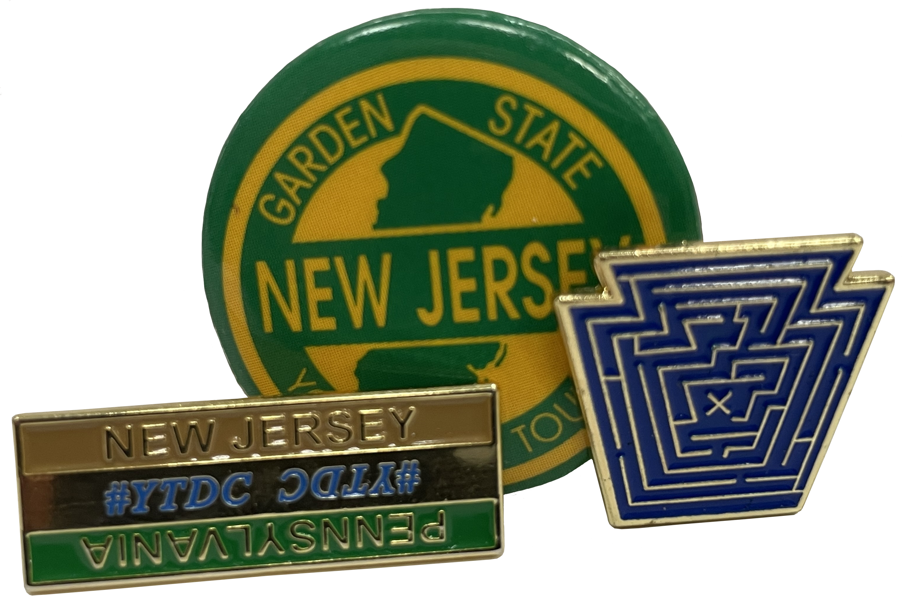 Pictured: Pins from Youth Tour (A NJ pin, a Pennsylvania pin, and an NJ/PA pin)