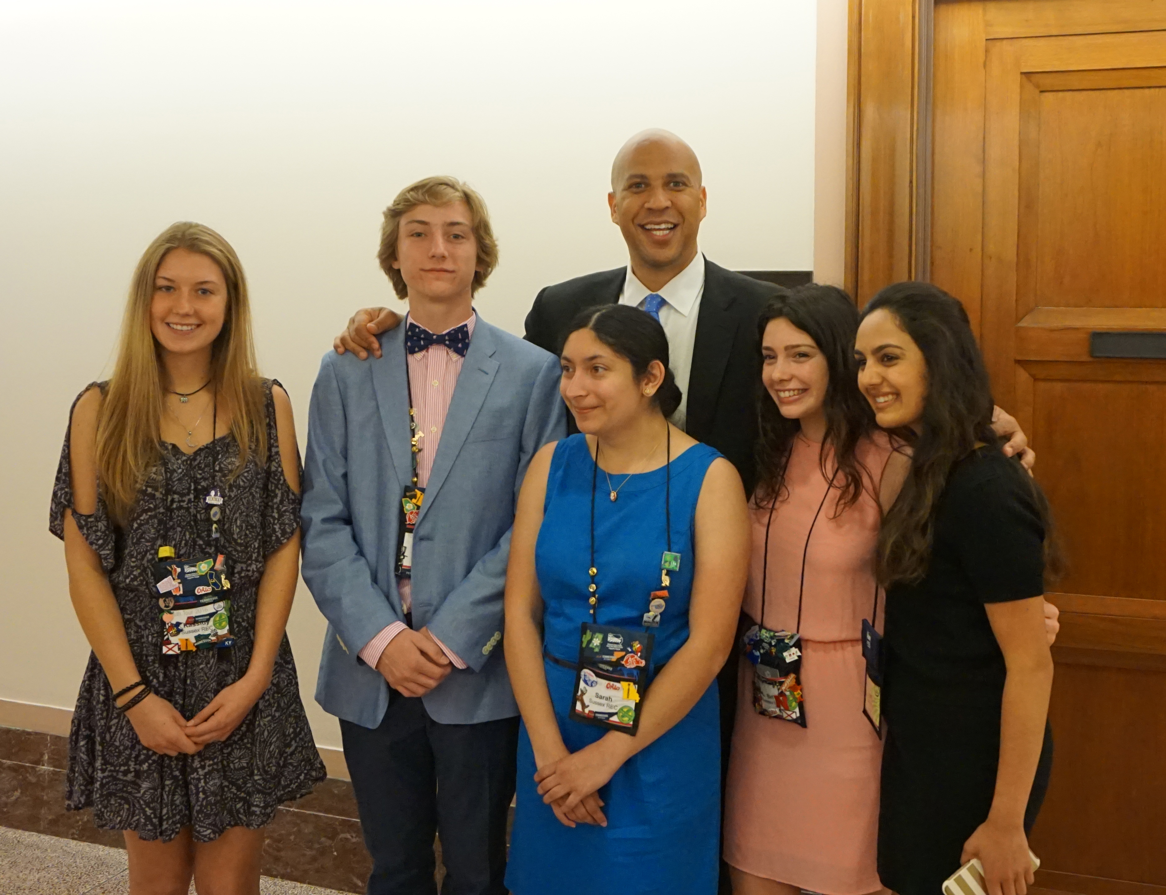 A group of New Jersey students on Youth Tour in 2016 pose with NJ Senator Cory Booker