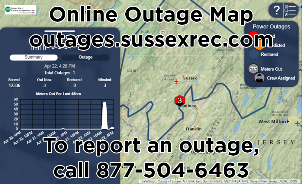 Online Outage Map - outages.sussexrec.com | To report an outage, call 877-504-6463