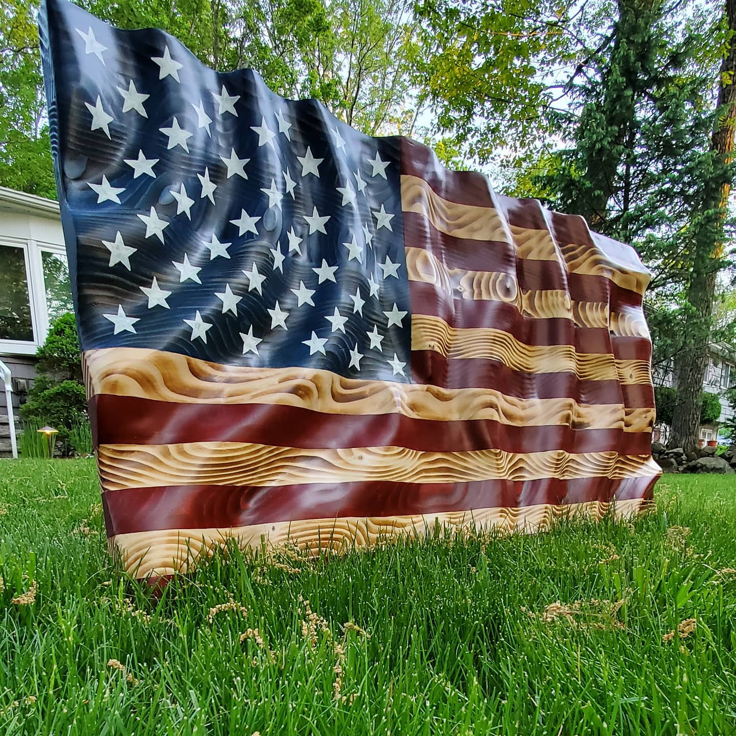 Wavy, wooden American flag carved by AJ Commaroto of Crafted in NJ, offered as Prize #5 at Sussex Rural Electric Cooperative's Member Appreciation Event
